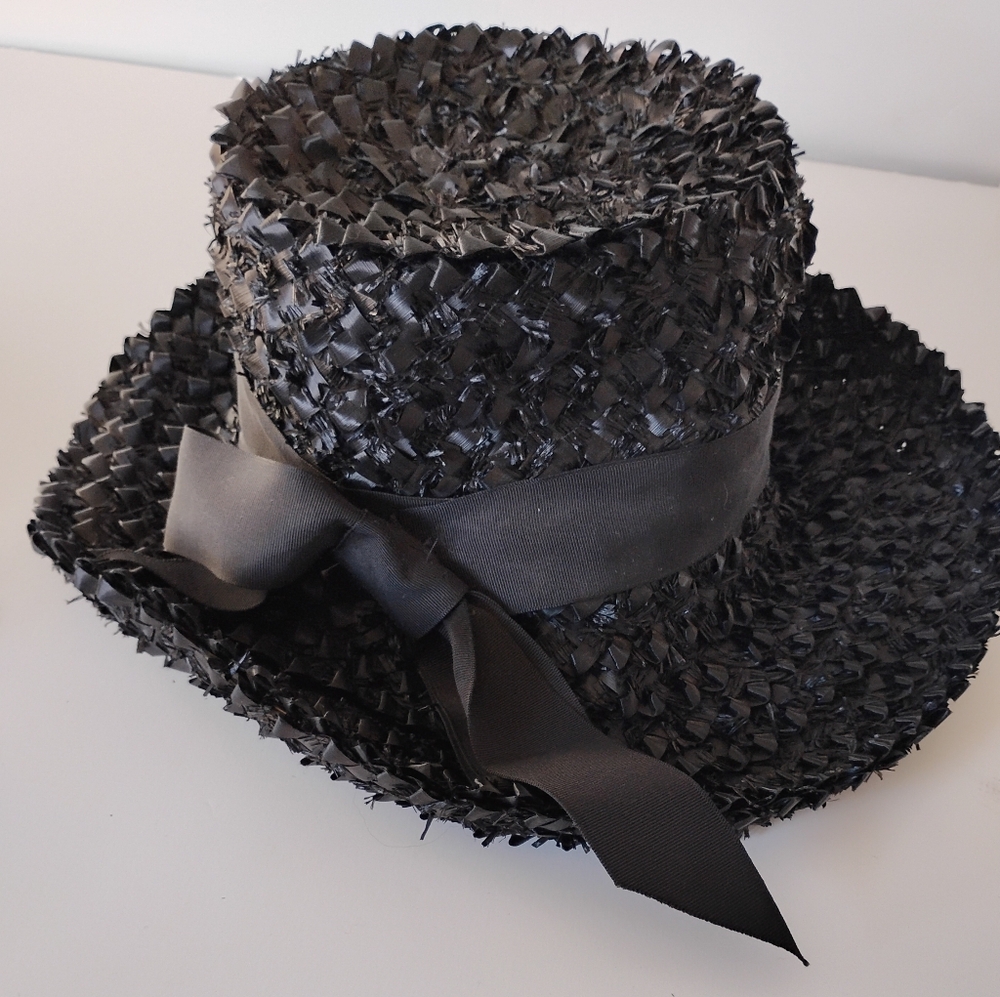 Bundle Of 2 Vintage 1950s Hats Black Woven Straw Classic Feminine I Love Lucy - Picture 10 of 11